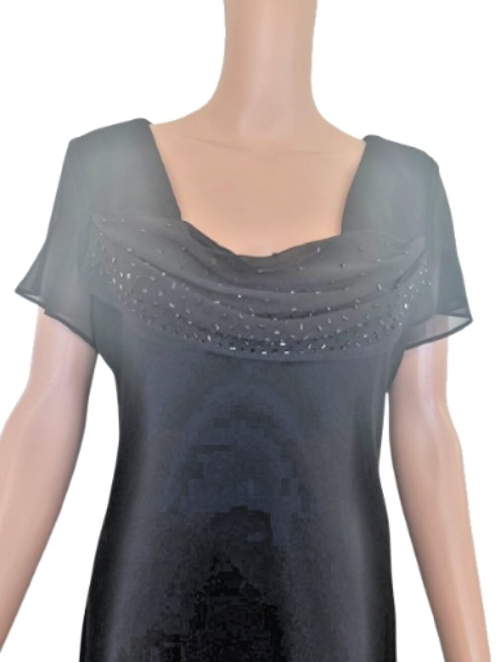 Metaphor Black Draped Neckline Dress Sheath Romantic Beaded Size 14